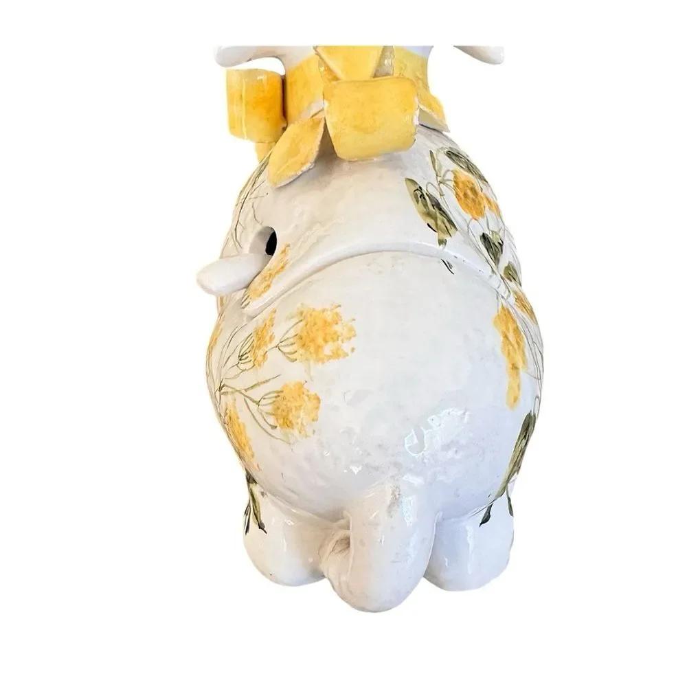 Vintage Italian Lamb Soup Tureen,Spoon Hand-Painted Yellow Mimosa Mid-Century